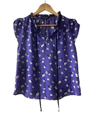 Papermoon Purple Floral Tie-Front Cap Sleeve Blouse